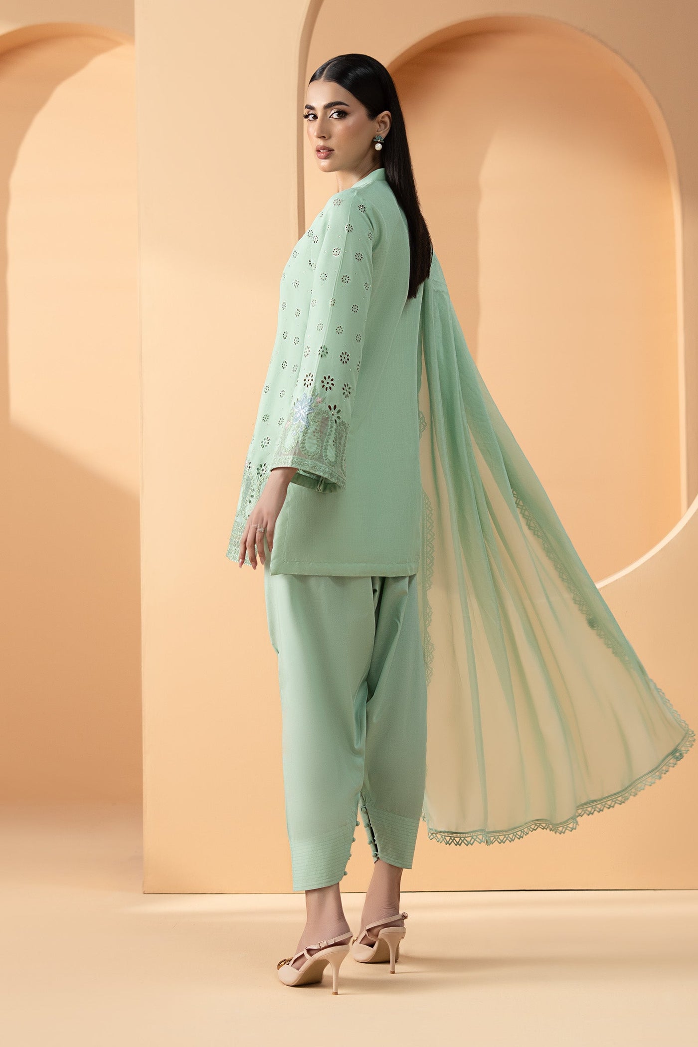 3 Piece Embroidered Pk Raw Silk Suit