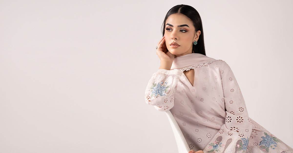 3 Piece Embroidered Pk Raw Silk Suit