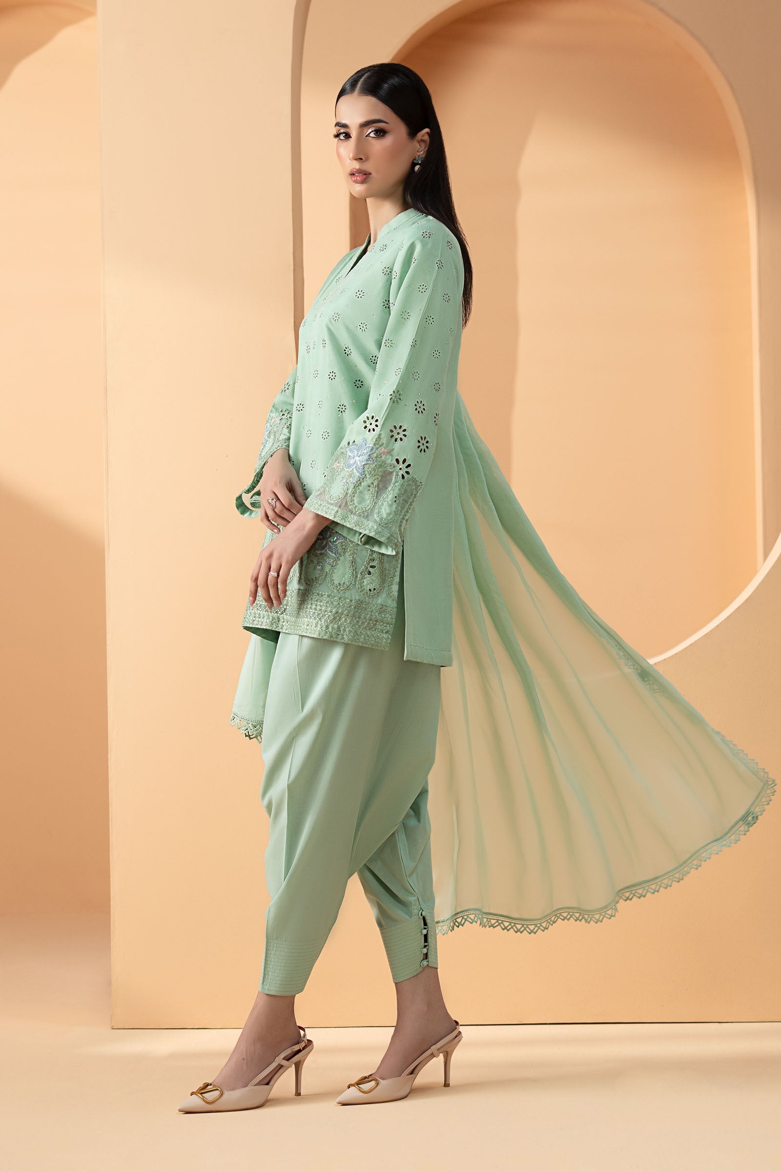 3 Piece Embroidered Pk Raw Silk Suit
