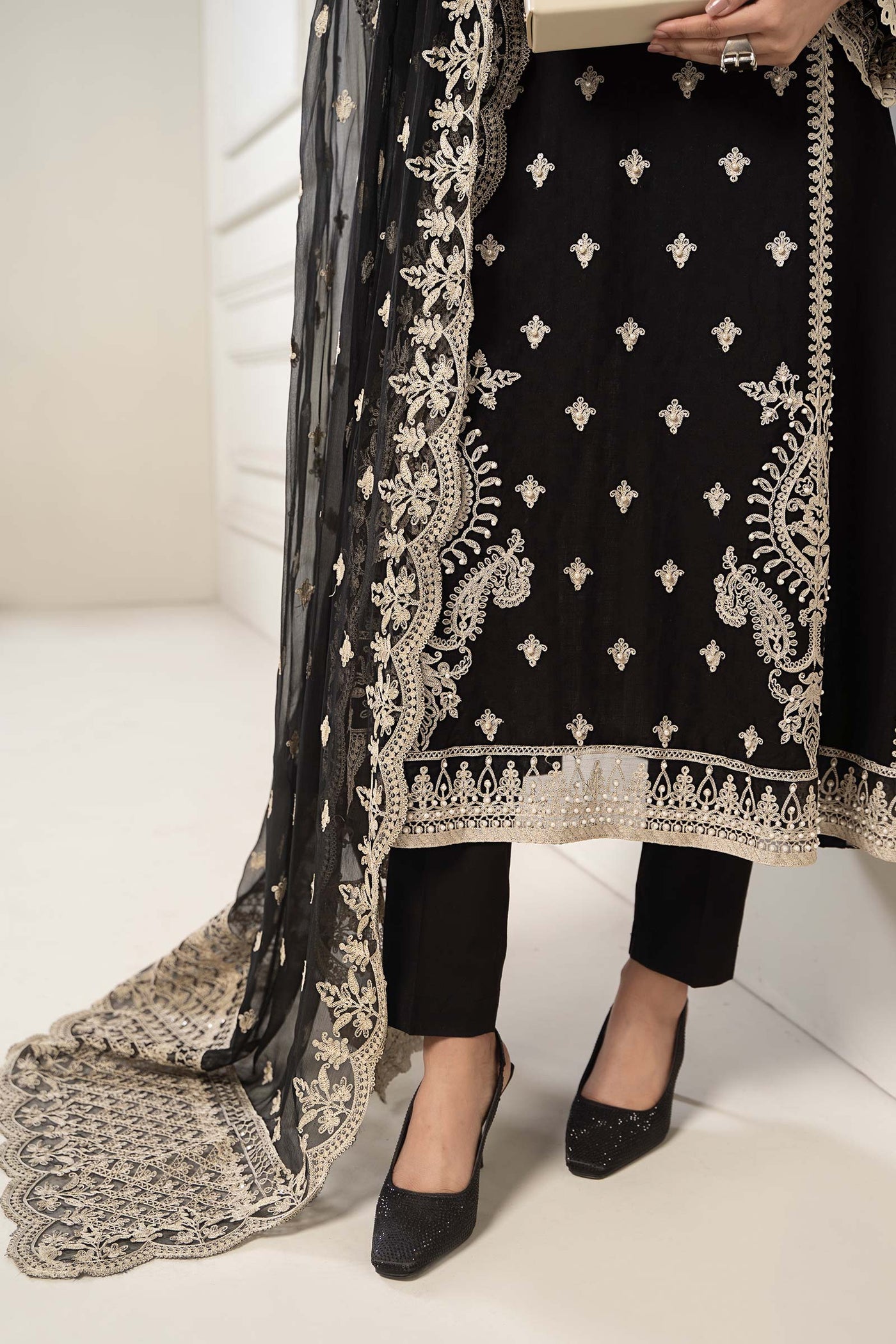 3 Piece Embroidered Self Jacquard Suit