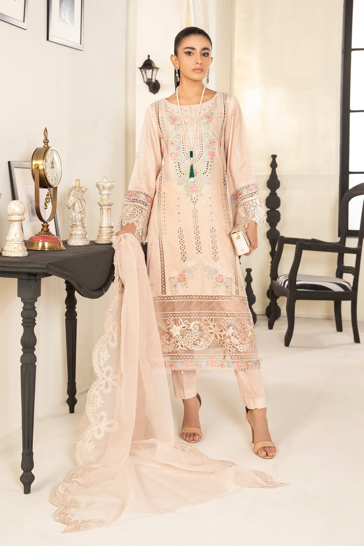 3 Piece Embroidered Dobby Suit