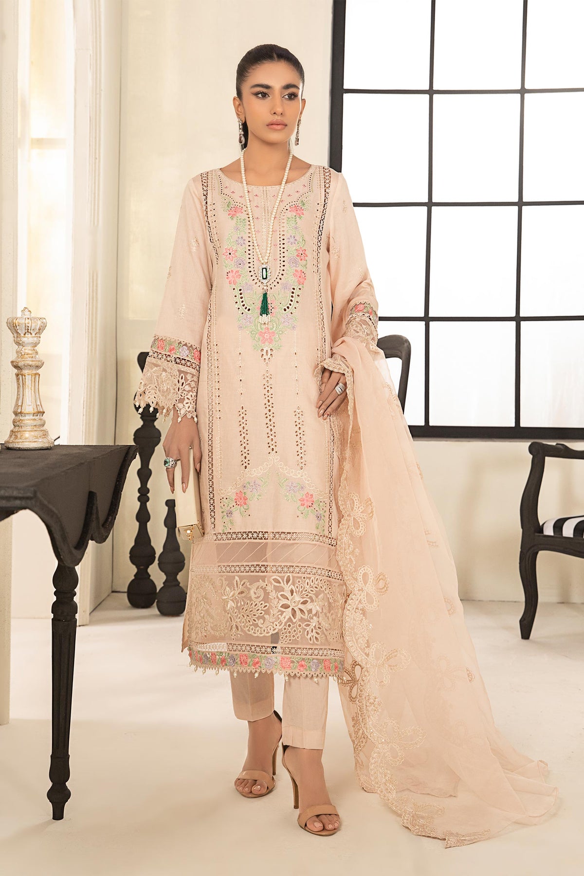 3 Piece Embroidered Dobby Suit