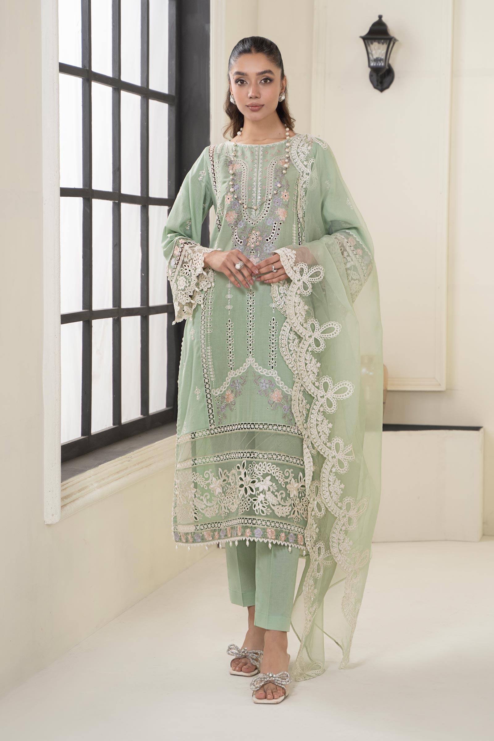 3 Piece Embroidered Dobby Suit