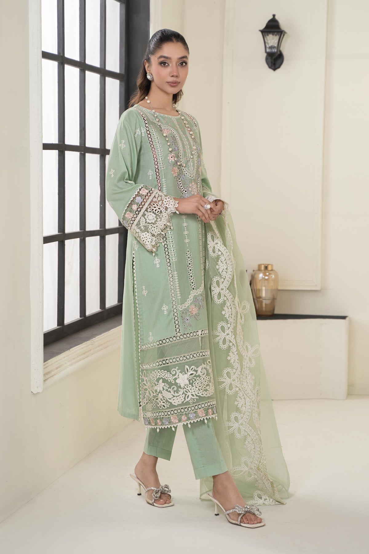 3 Piece Embroidered Dobby Suit