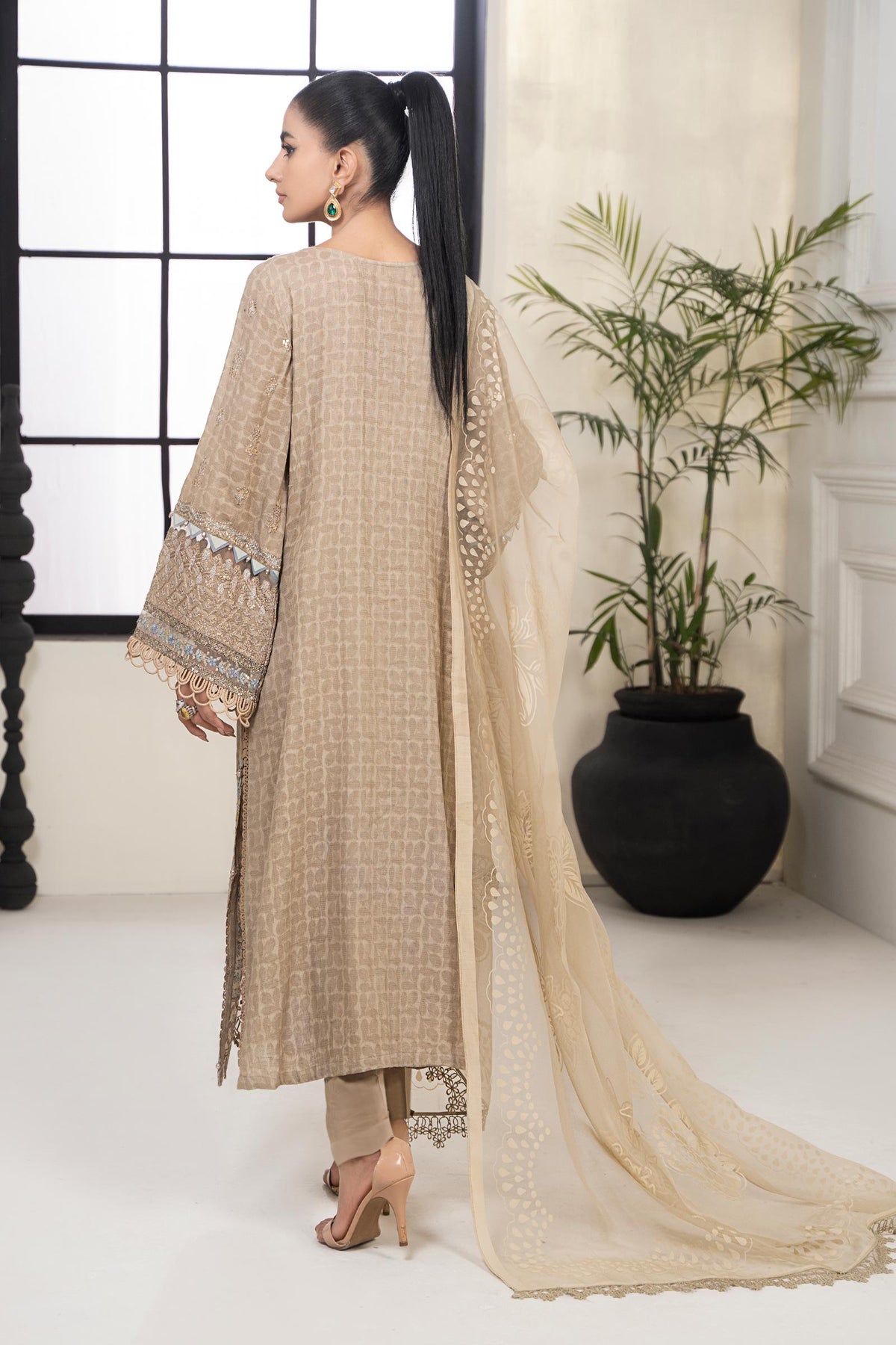 3 Piece Embroidered Self Jacquard Suit