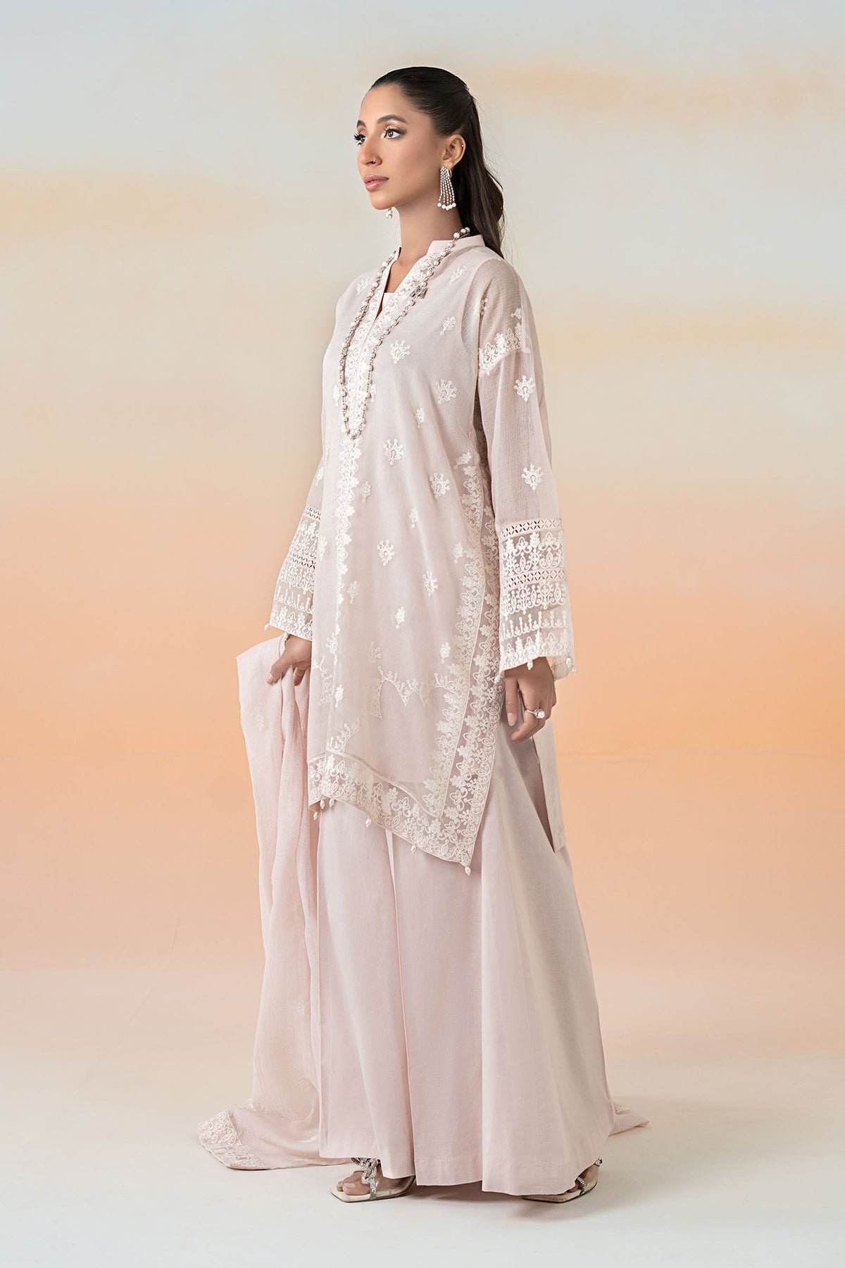 3 Piece Embroidered Cotton Net Suit