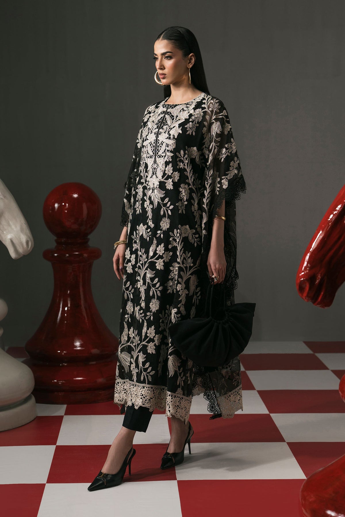 3 Piece Embroidered Cotton Net Suit