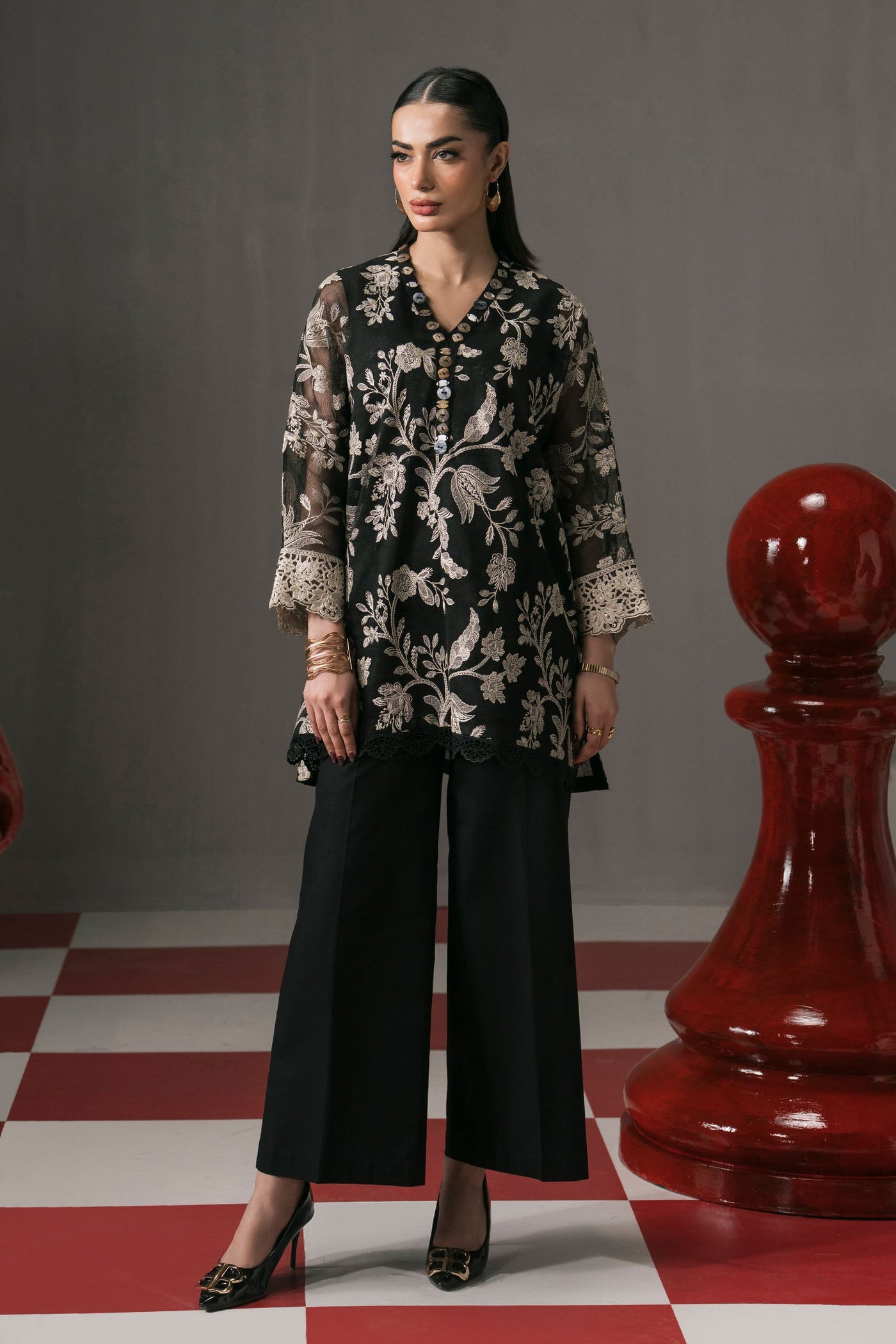 3 Piece Embroidered Cotton Net Suit