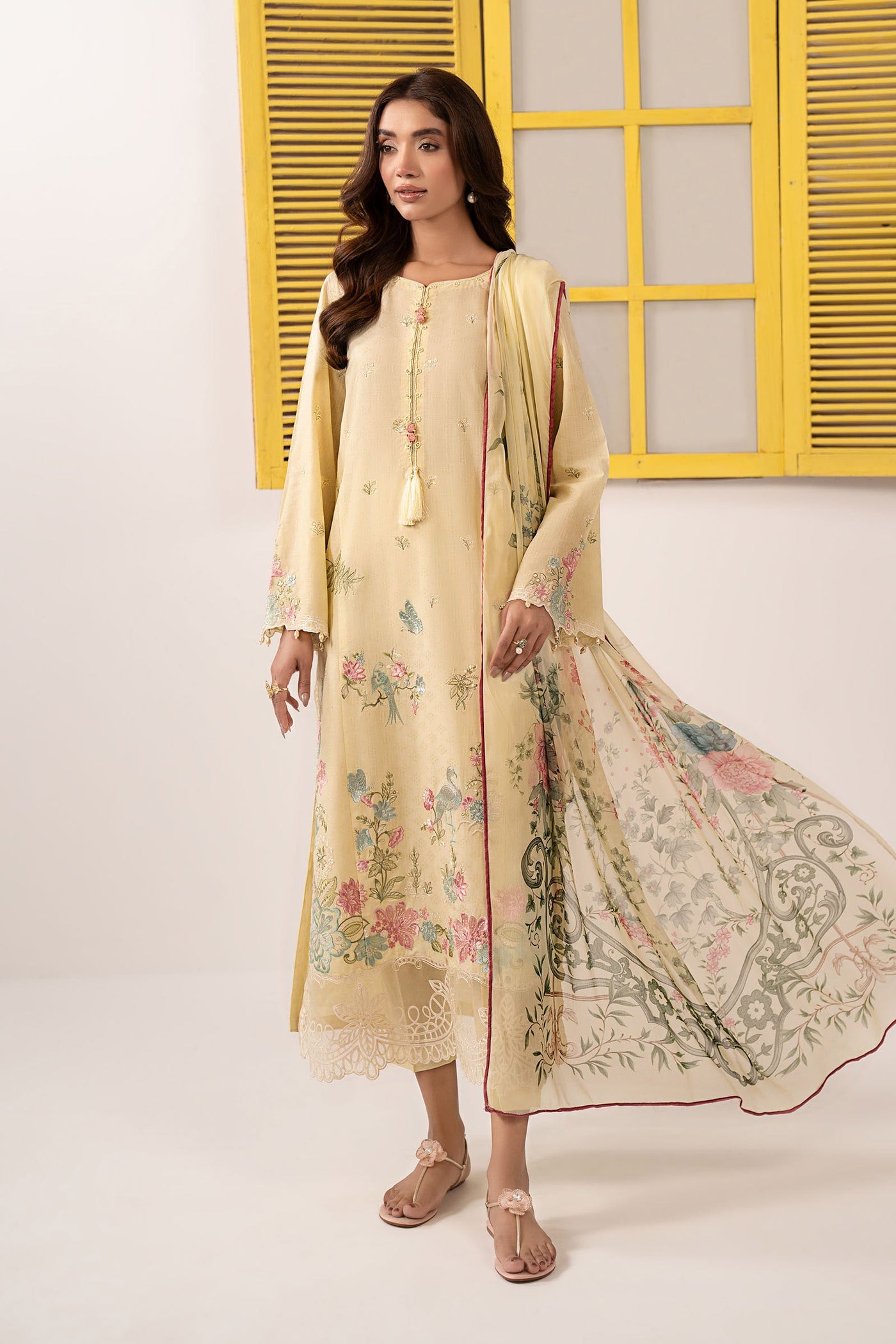 3 Piece Embroidered Dobby Lawn Suit