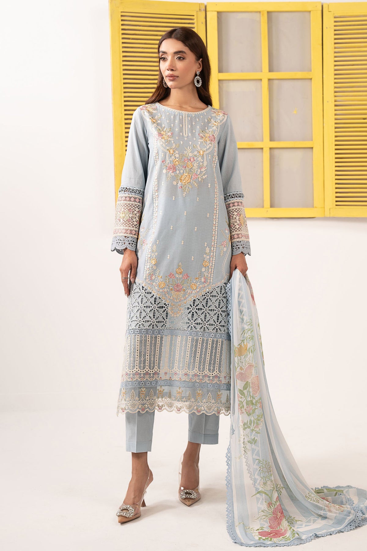 3 Piece Embroidered Dobby Lawn Suit