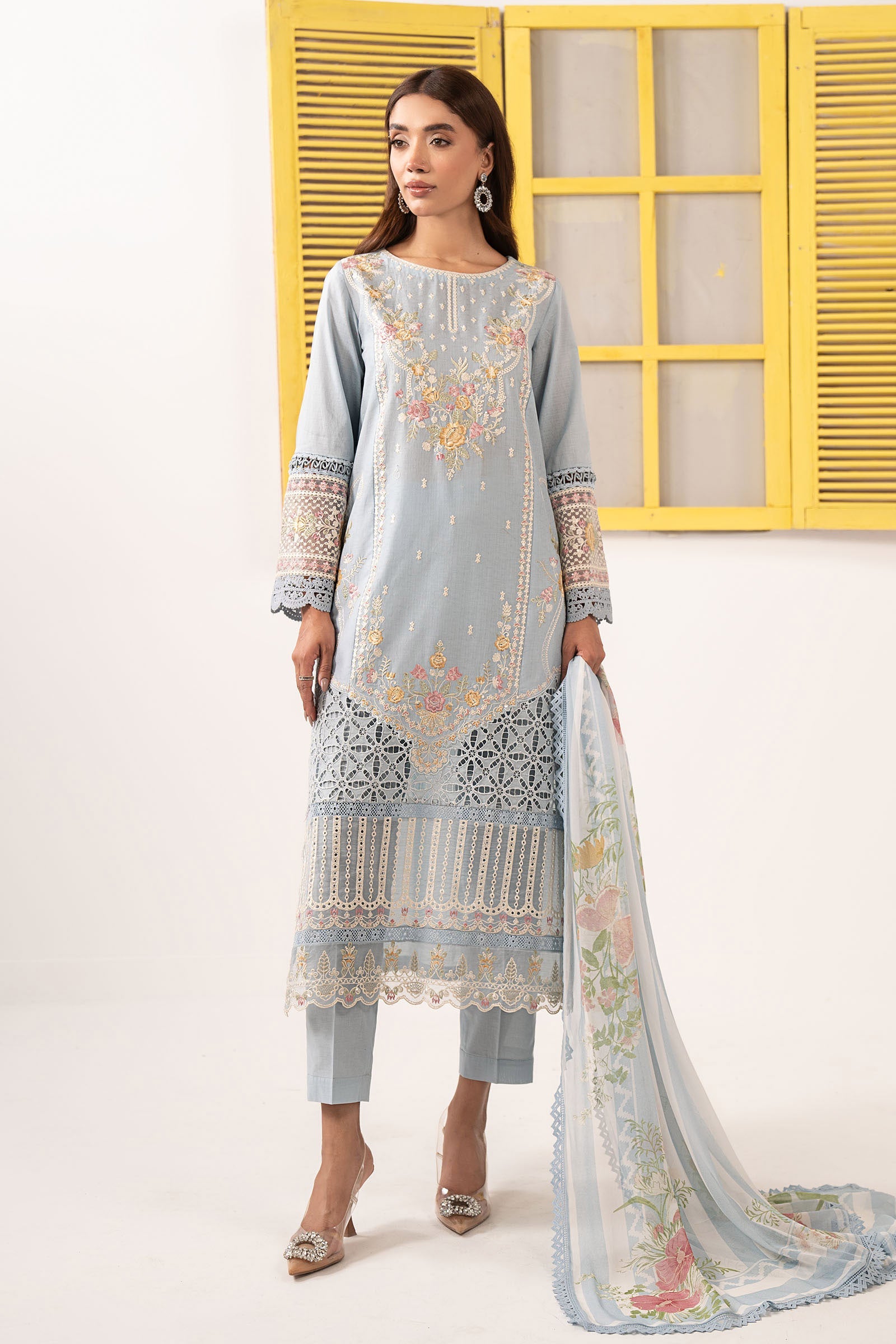 3 Piece Embroidered Dobby Lawn Suit