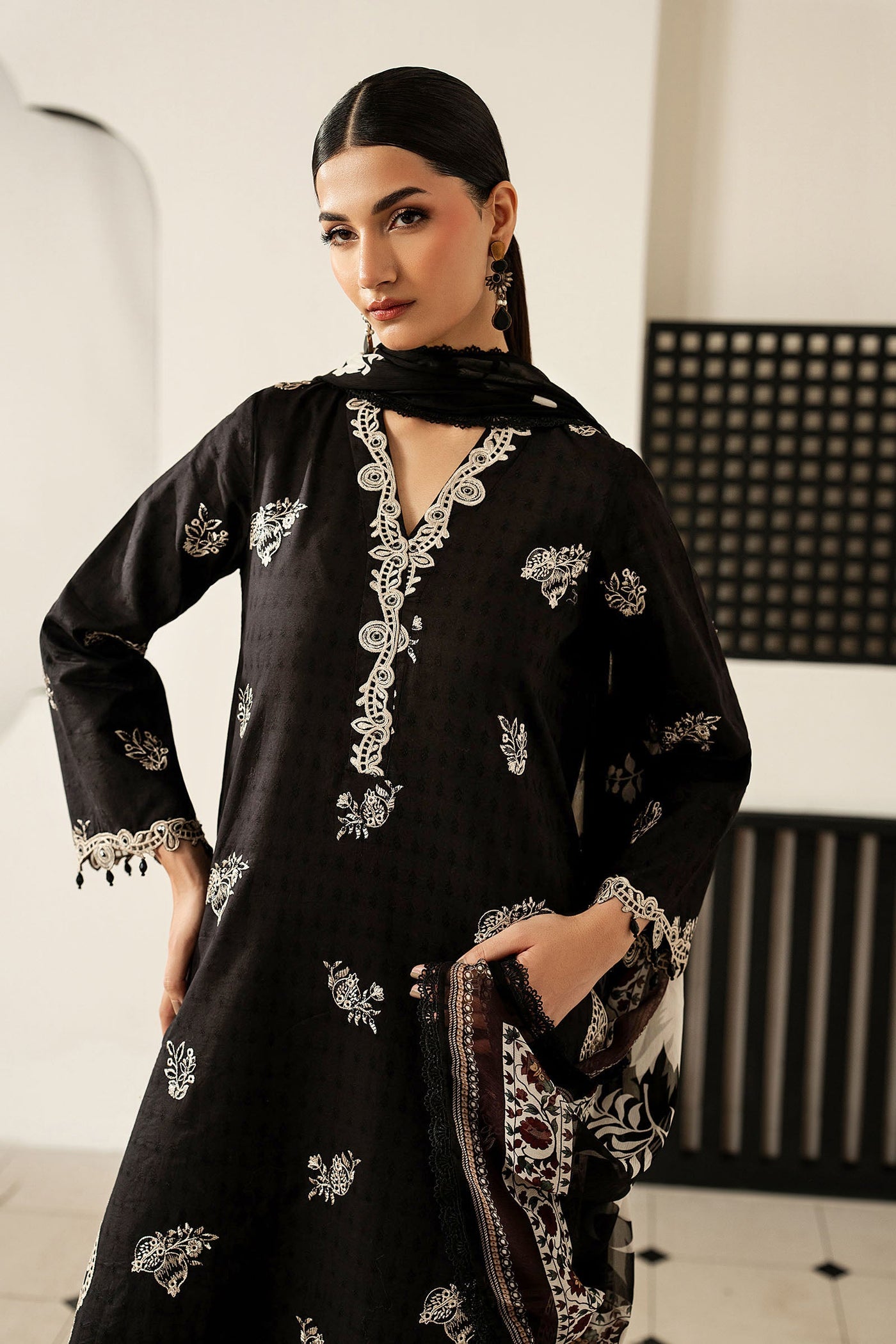 3 Piece Embroidered Dobby Lawn Suit