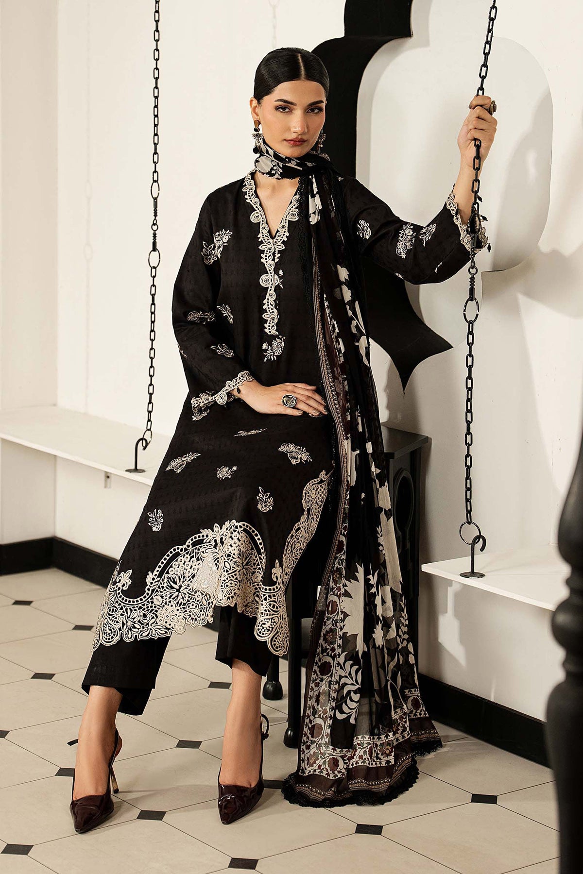3 Piece Embroidered Dobby Lawn Suit