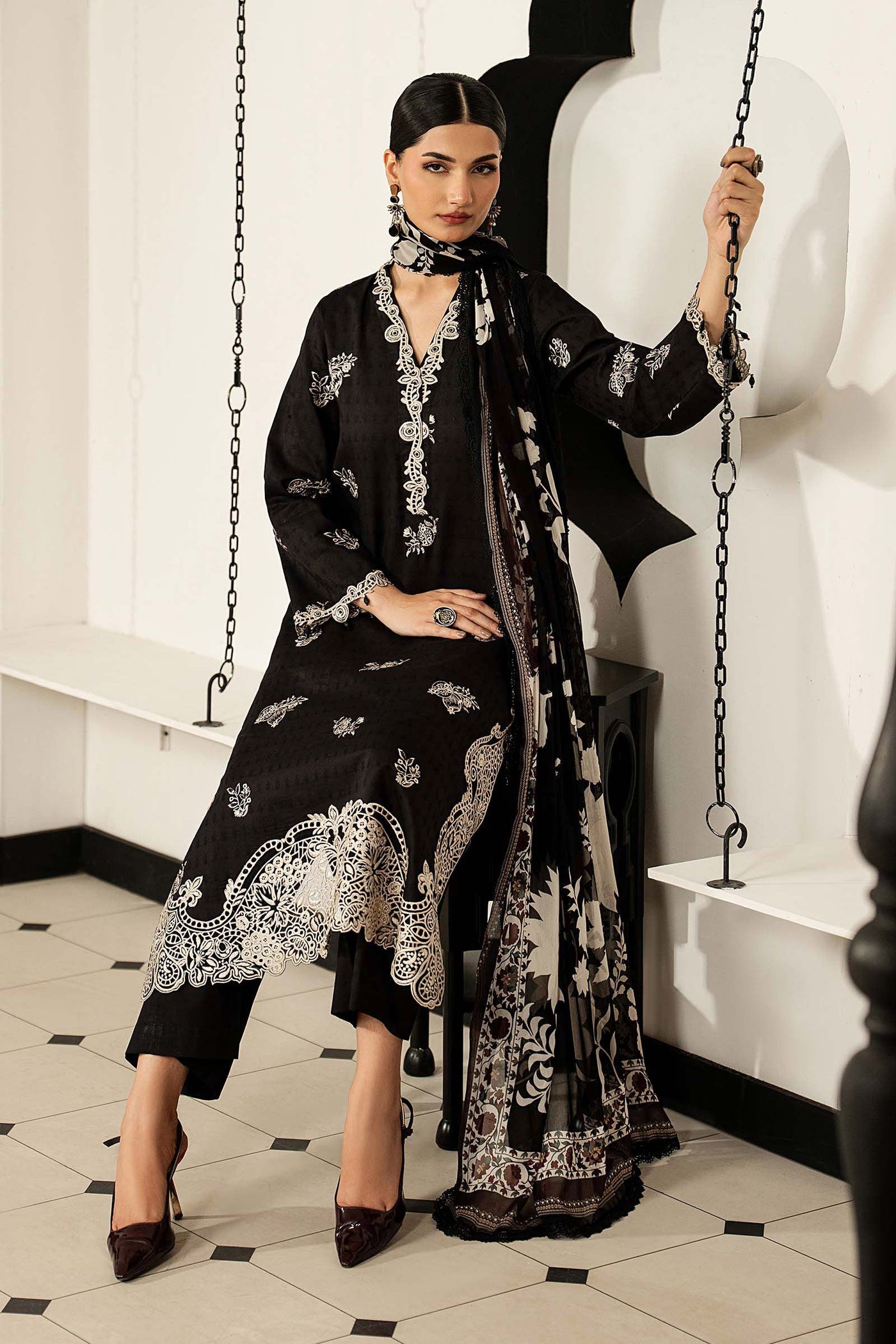 3 Piece Embroidered Dobby Lawn Suit