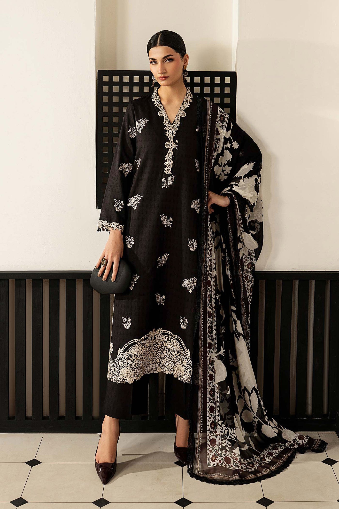 3 Piece Embroidered Dobby Lawn Suit