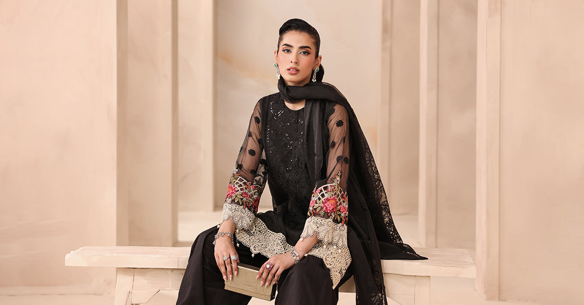 3 Piece Embroidered Organza Jacquard Suit