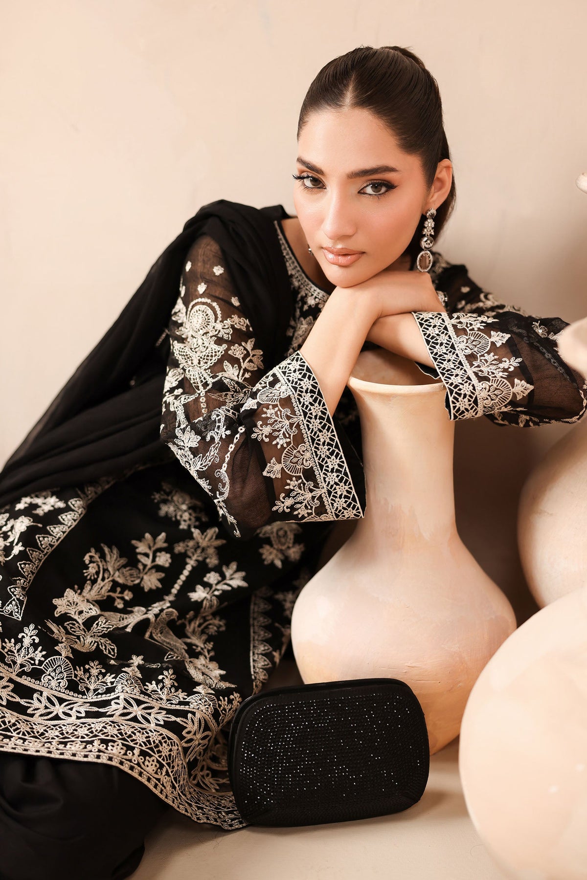 3 Piece Embroidered Cotton Net Suit