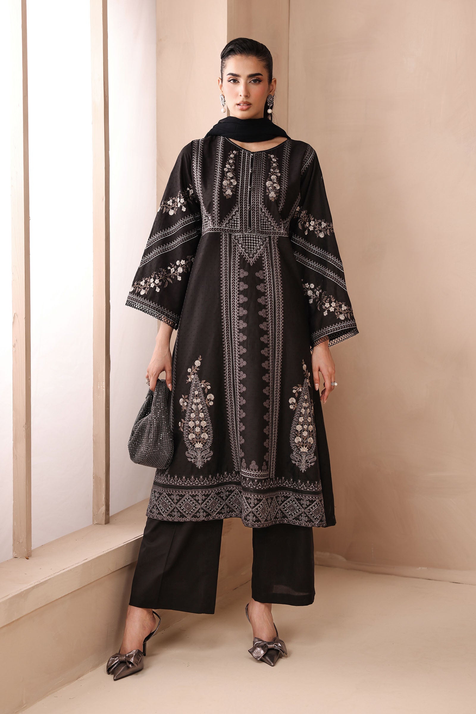3 Piece Embroidered Dobby Suit