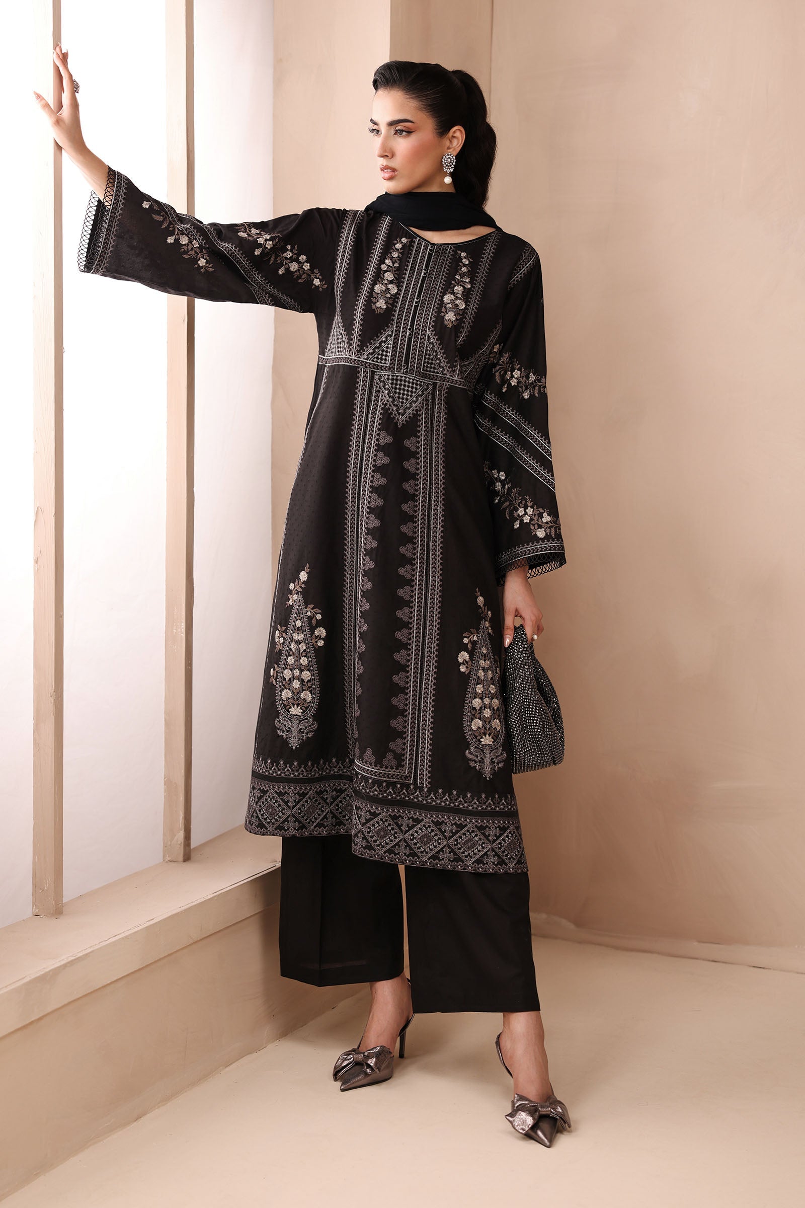 3 Piece Embroidered Dobby Suit
