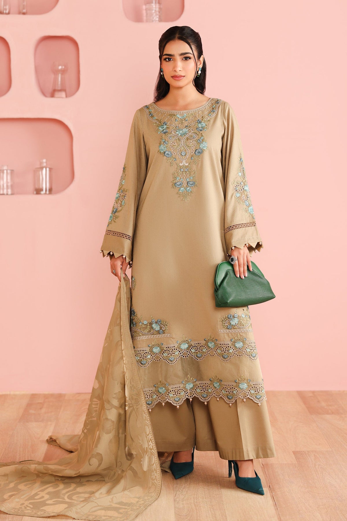 3 Piece Embroidered Dobby Suit