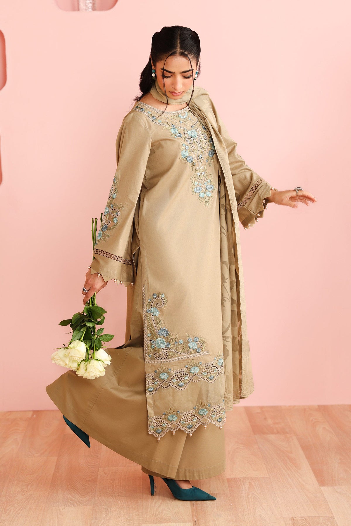 3 Piece Embroidered Dobby Suit