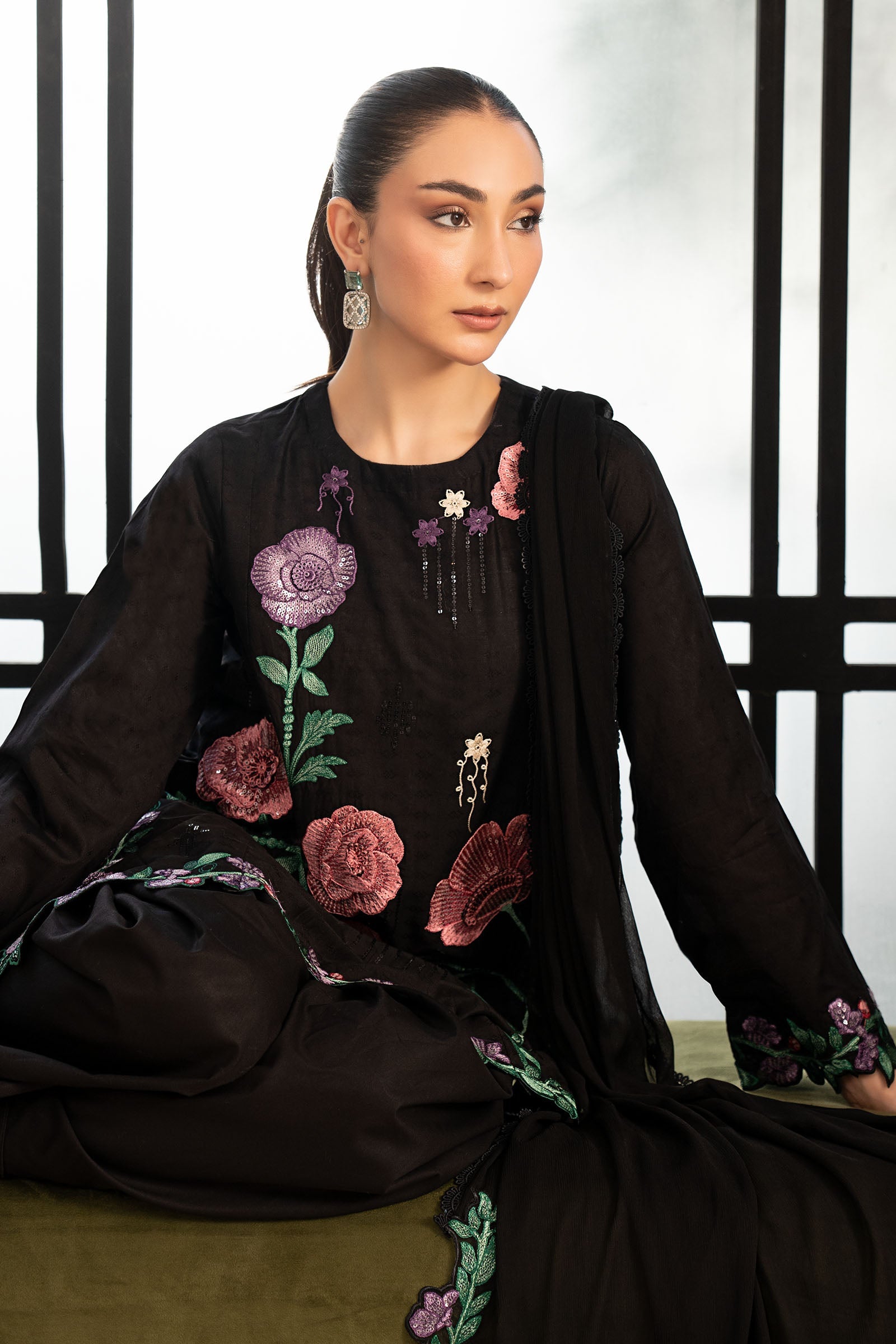 3 Piece Embroidered Dobby Lawn Suit