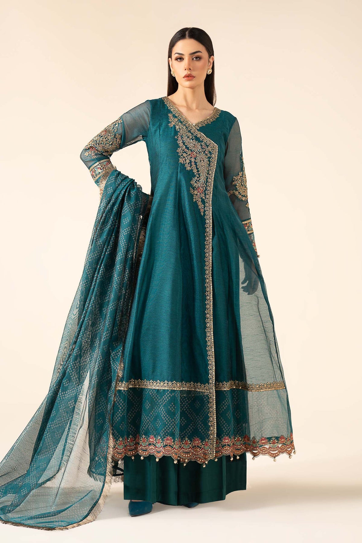 3 Piece Embroidered Cotton Net Suit