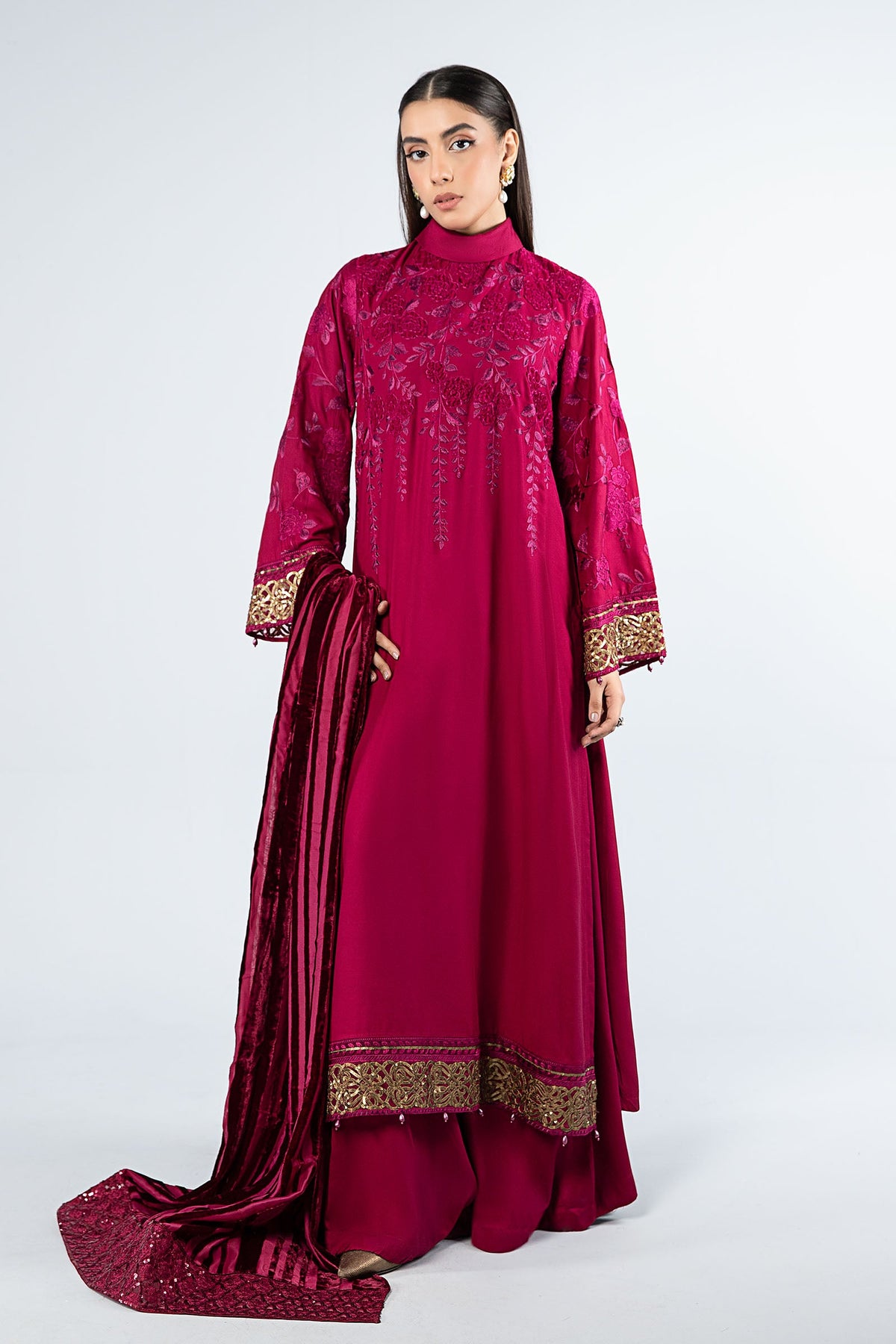 3 Piece Embroidered Linen Suit