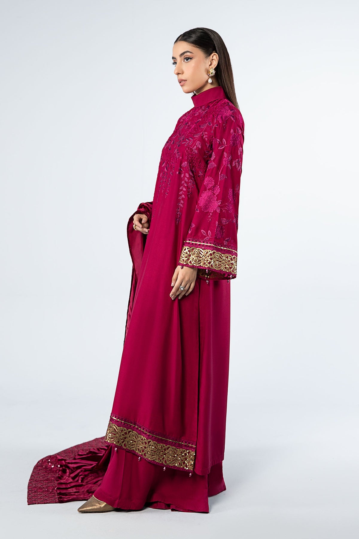 3 Piece Embroidered Linen Suit