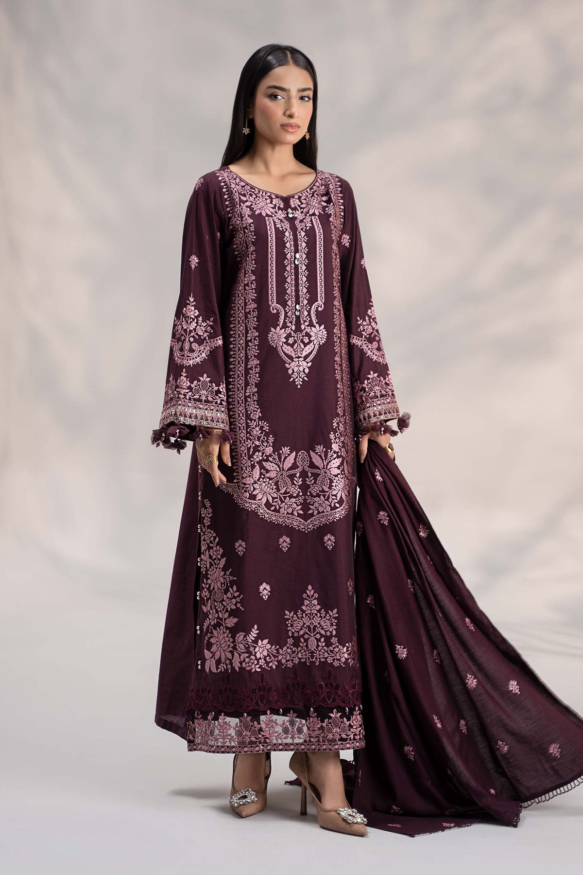 3 Piece Embroidered Linen Suit