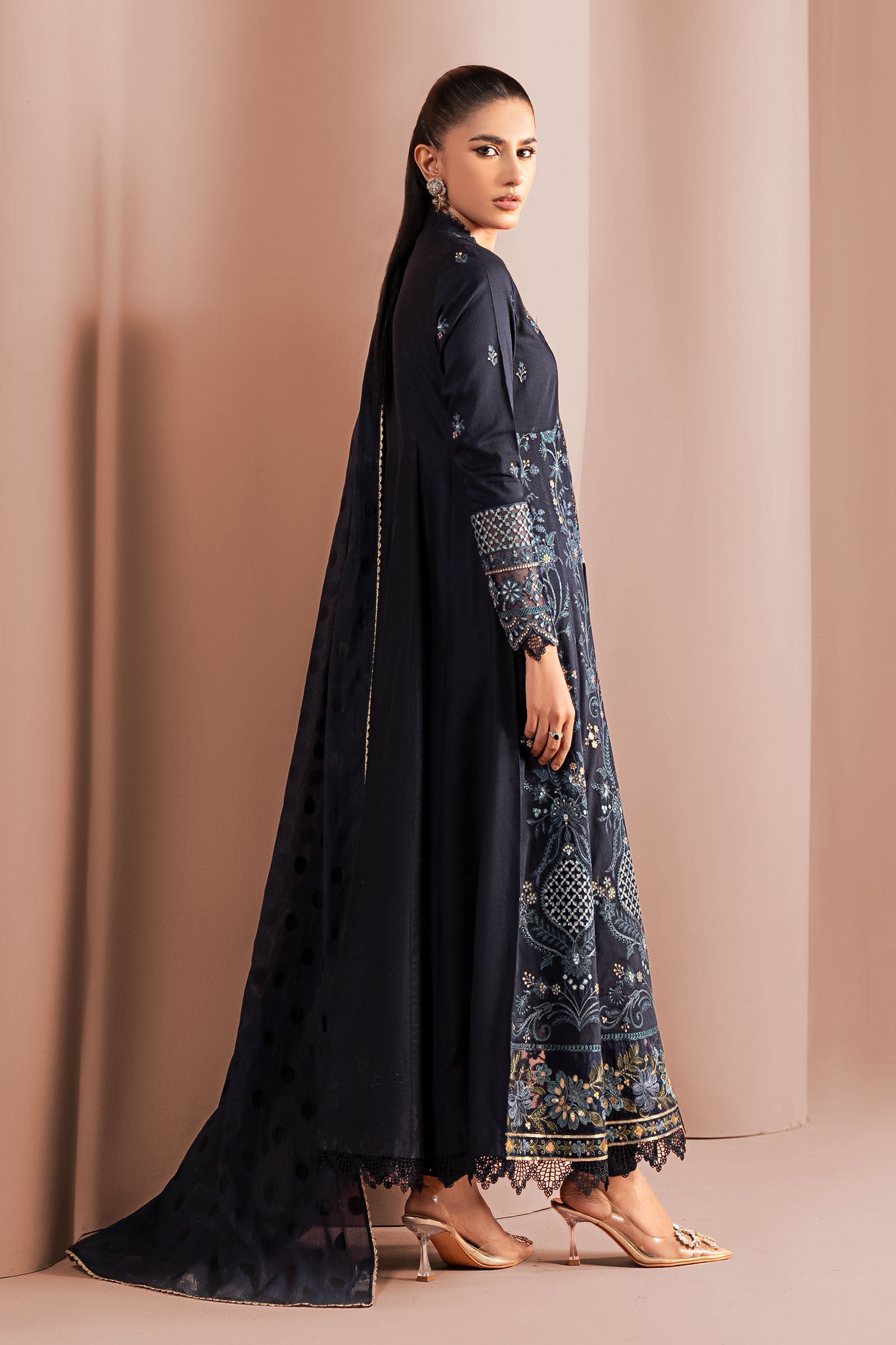 3 Piece Embroidered Staple Raw Silk Suit