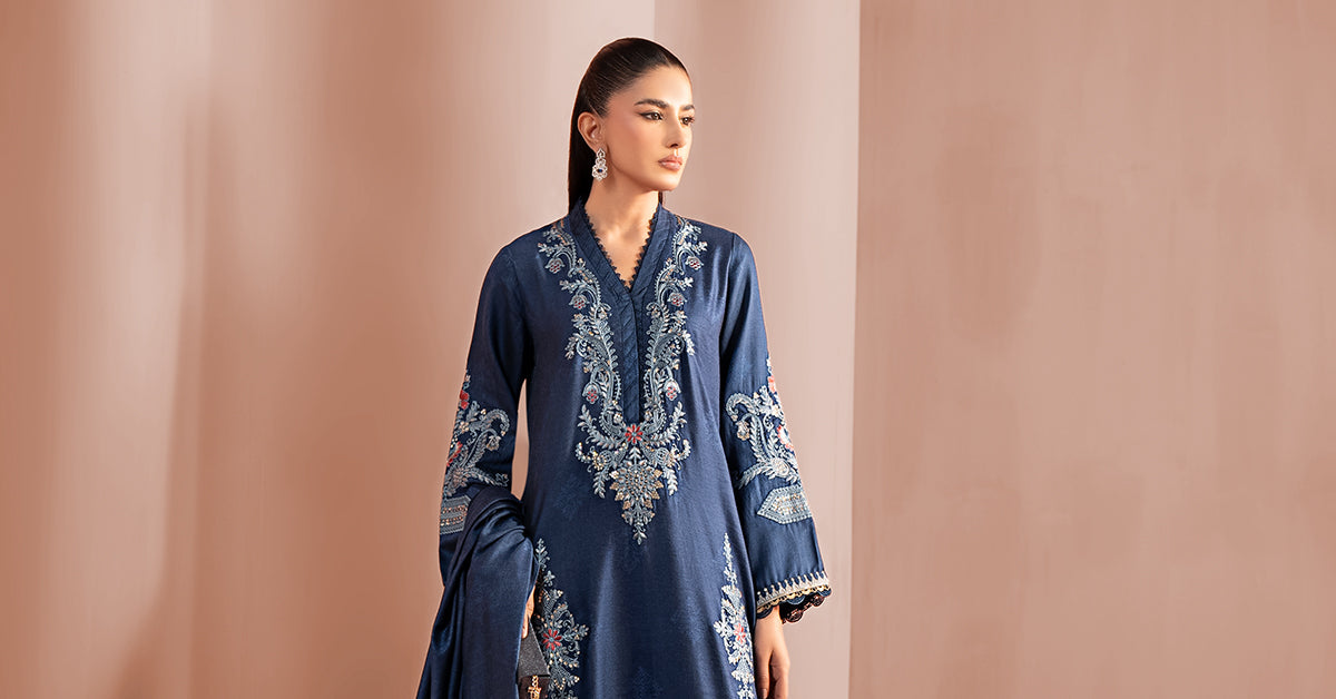 3 Piece Embroidered Jacquard Khaddar Suit