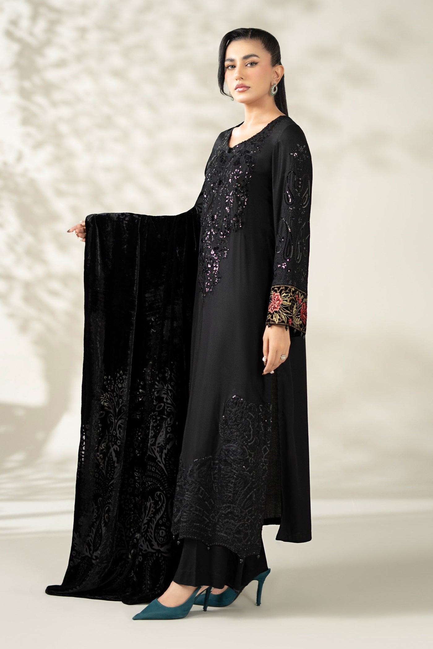 3 Piece Embroidered Linen Suit