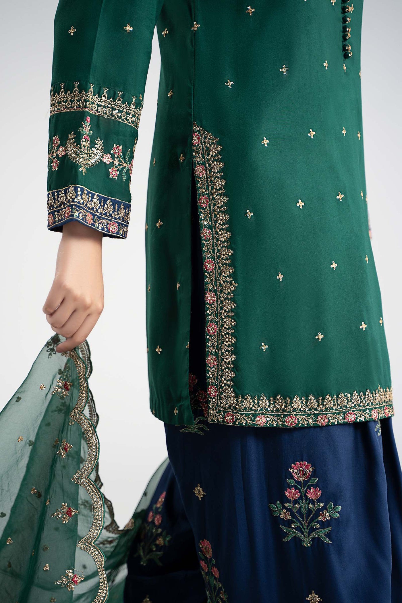 3 Piece Embroidered Linen Suit