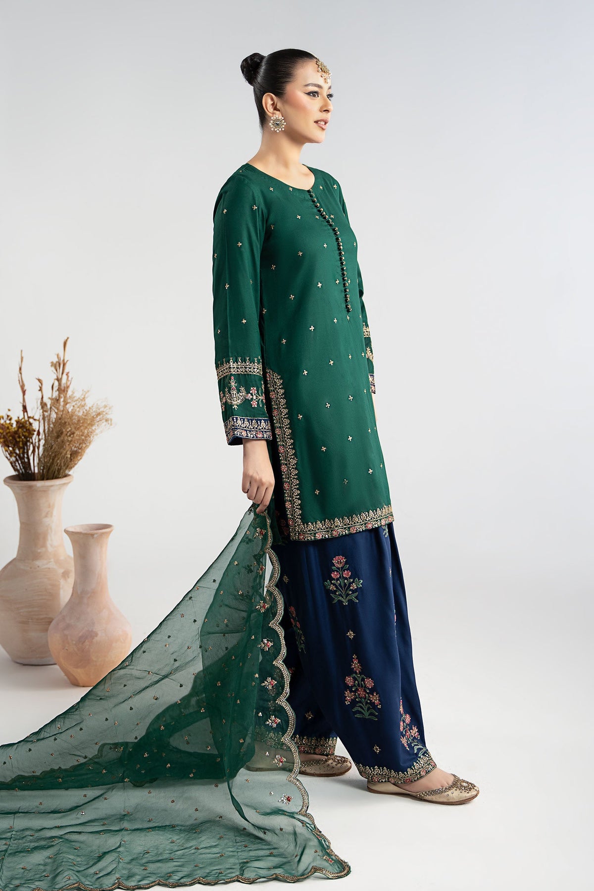 3 Piece Embroidered Linen Suit