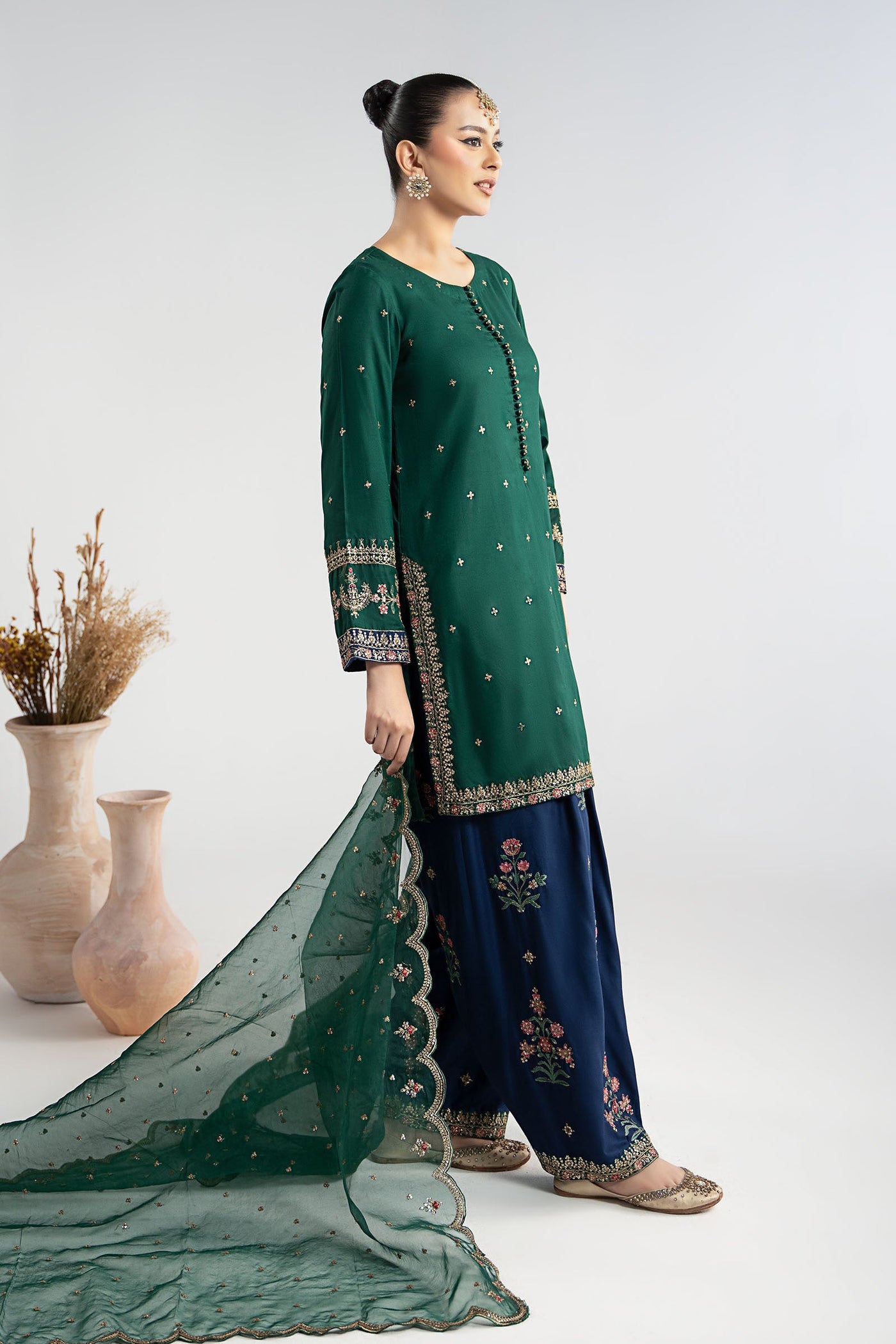 3 Piece Embroidered Linen Suit