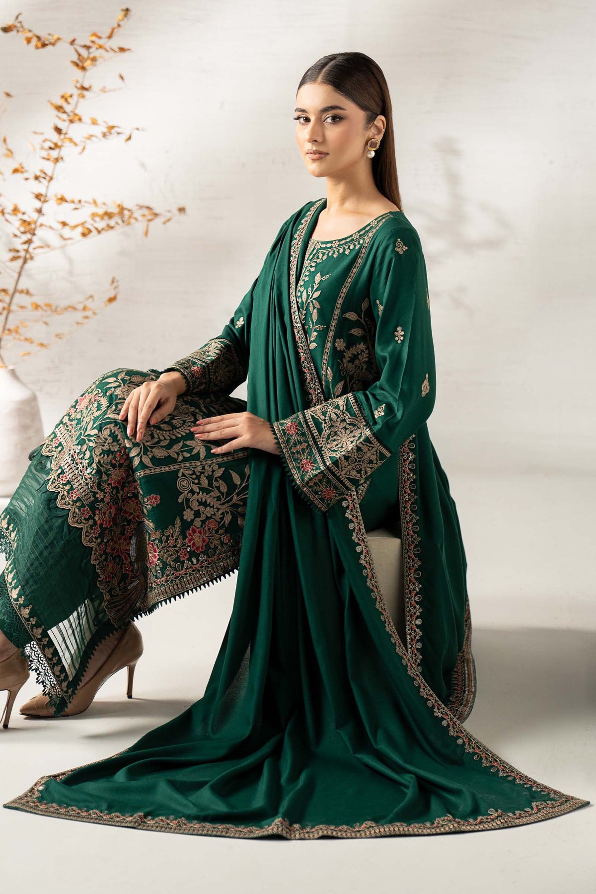 3 Piece Embroidered Linen Suit