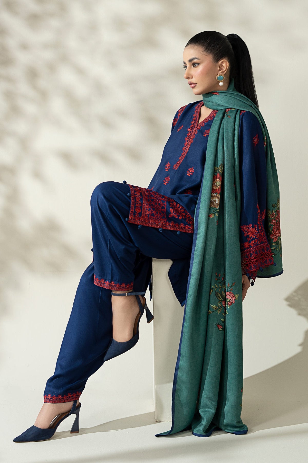 3 Piece Embroidered Marina Suit