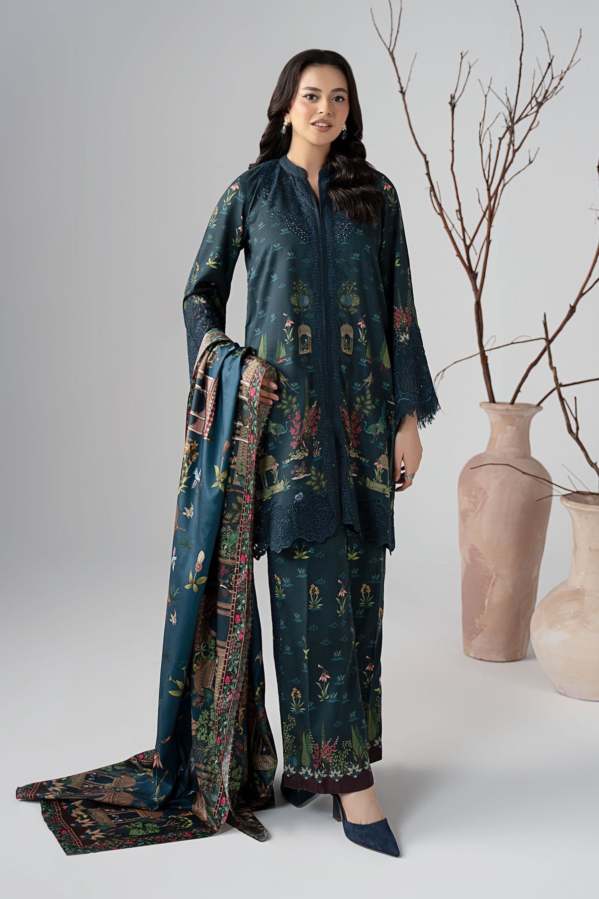 3 Piece Embroidered Linen Suit