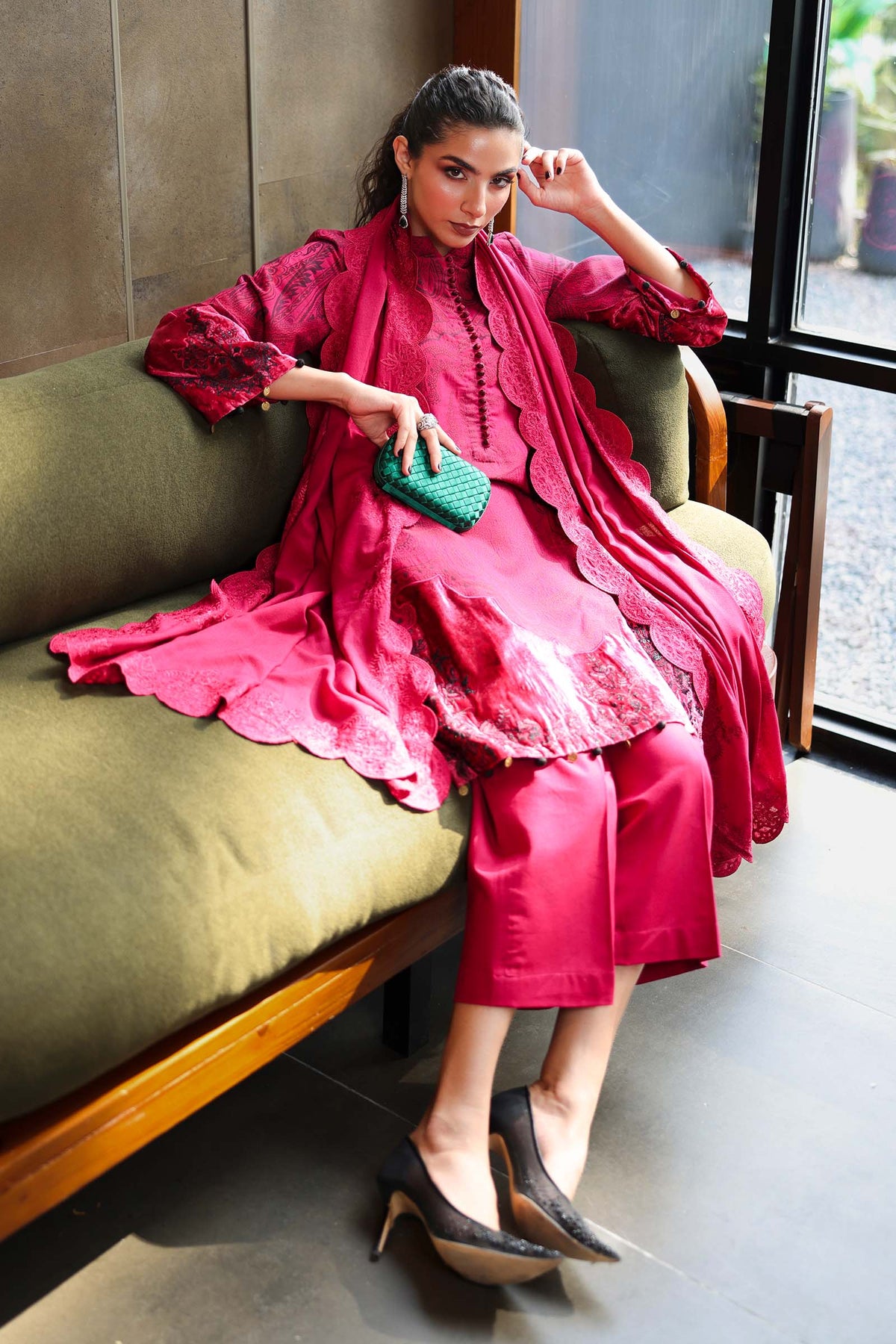 3 Piece Embroidered Cotton Jacquard Suit