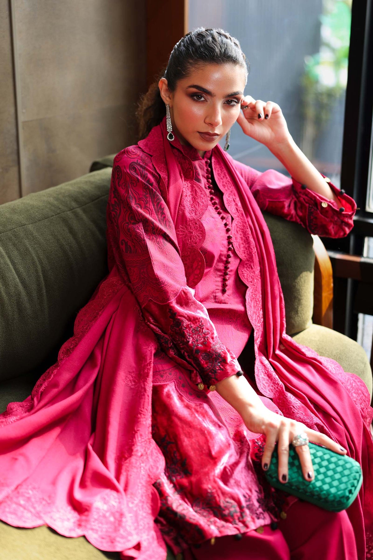 3 Piece Embroidered Cotton Jacquard Suit