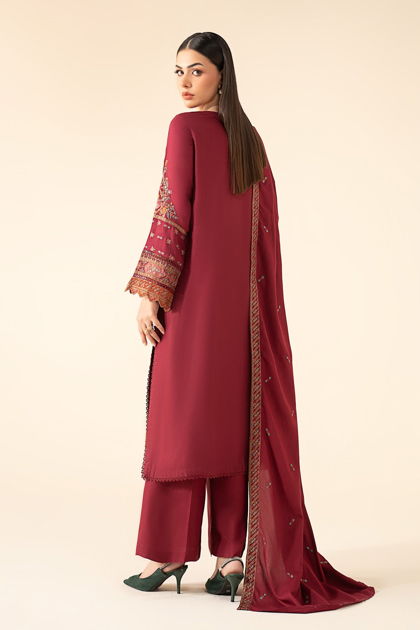 3 Piece Embroidered Linen Suit