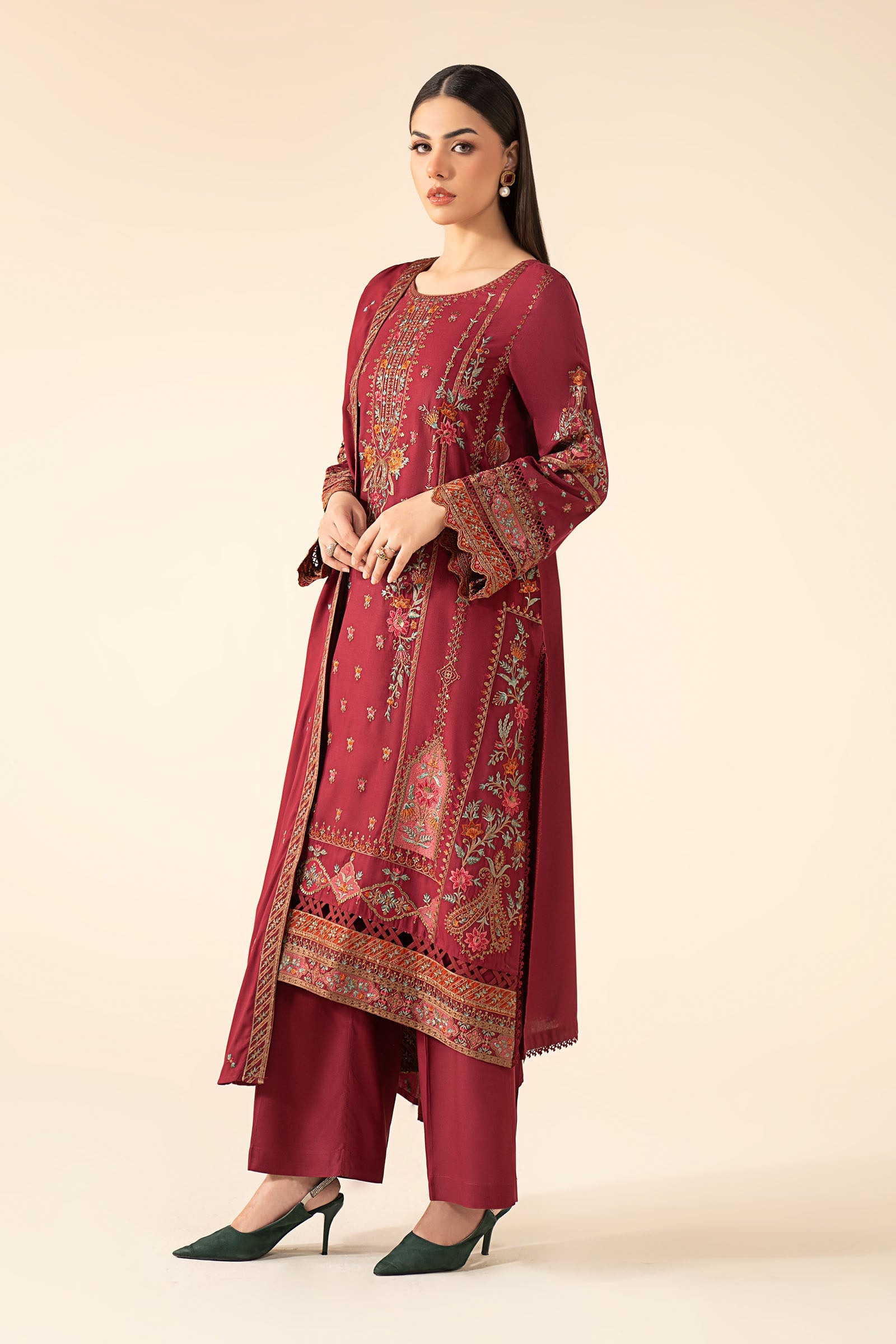 3 Piece Embroidered Linen Suit