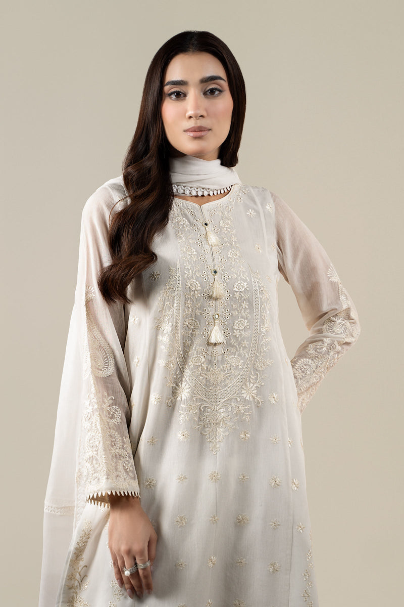 3 Piece Embroidered Paper Cotton Suit