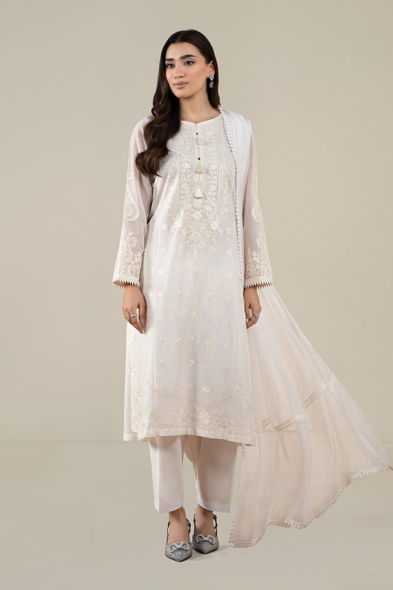 3 Piece Embroidered Paper Cotton Suit
