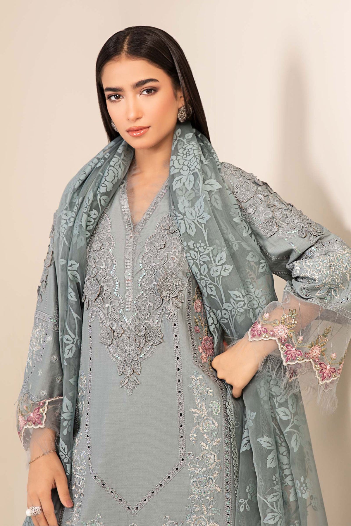 3 Piece Embroidered Dobby Suit