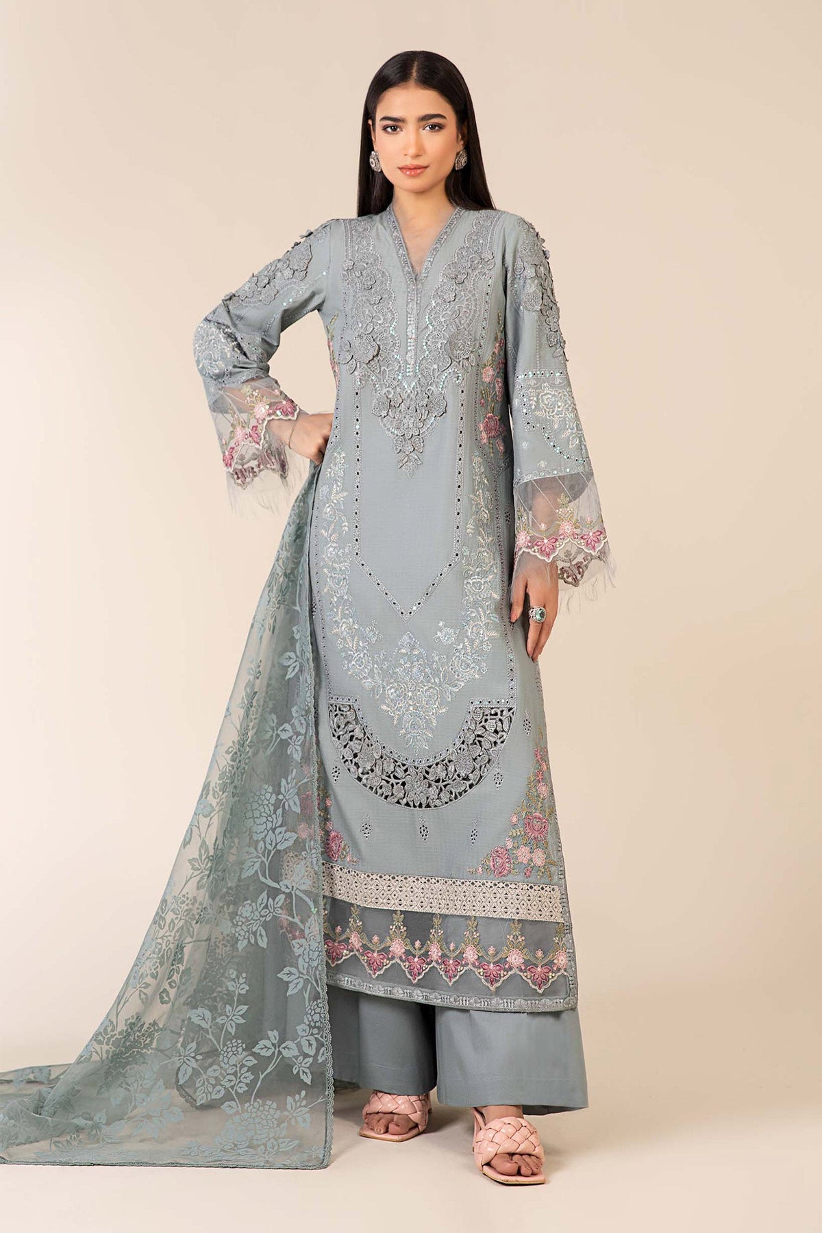 3 Piece Embroidered Dobby Suit