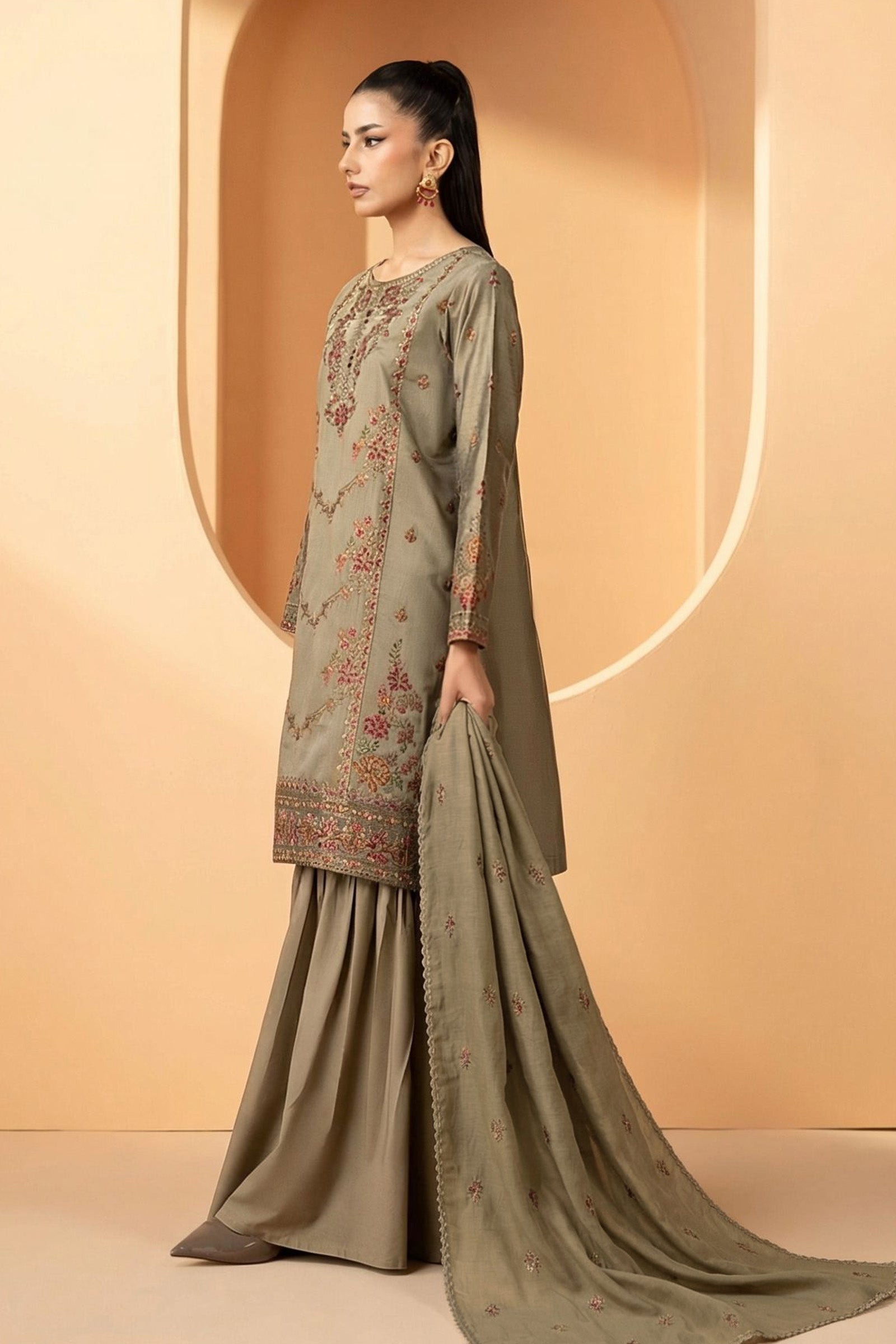 Shoot Stitched Eid Handwork Laserkari Lawn 2024