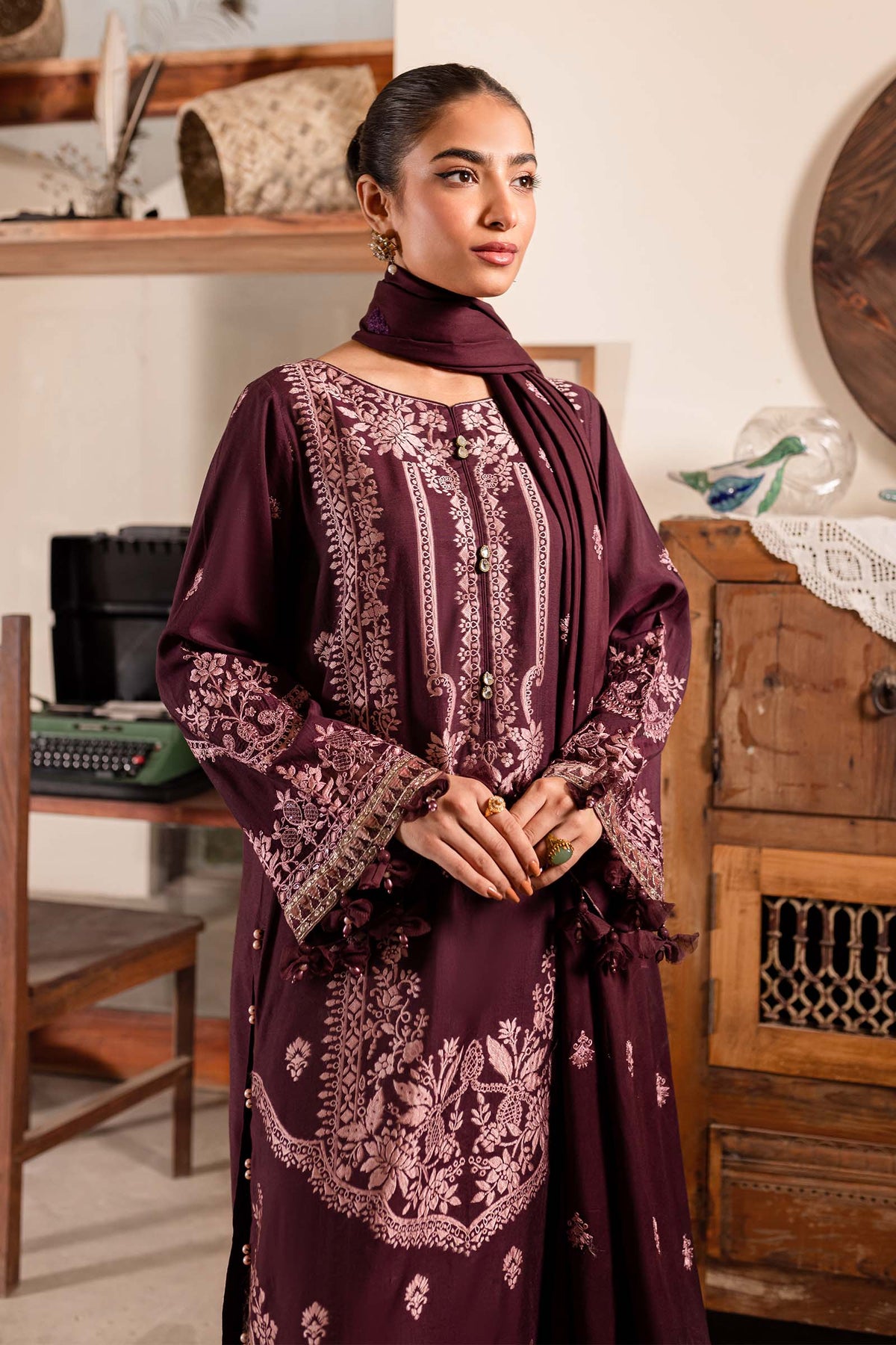 3 Piece Embroidered Linen Suit