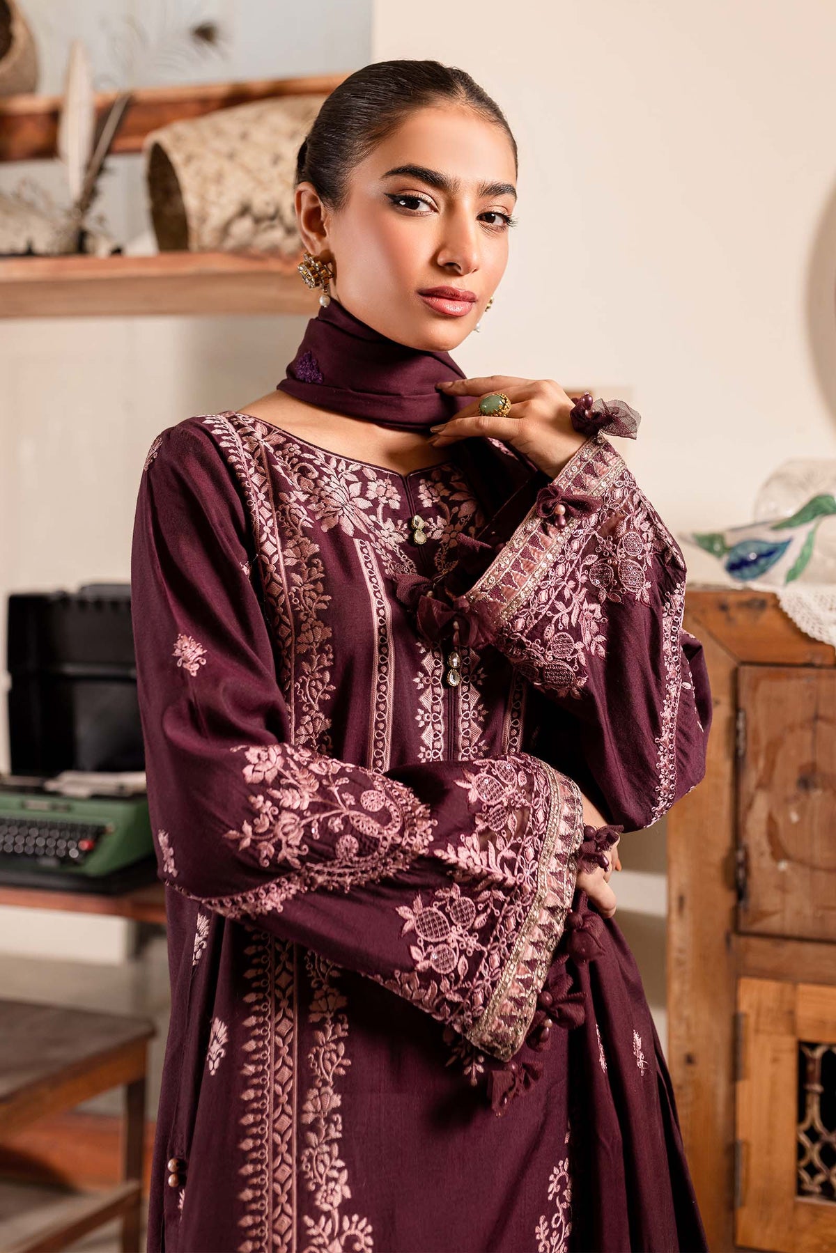 3 Piece Embroidered Linen Suit